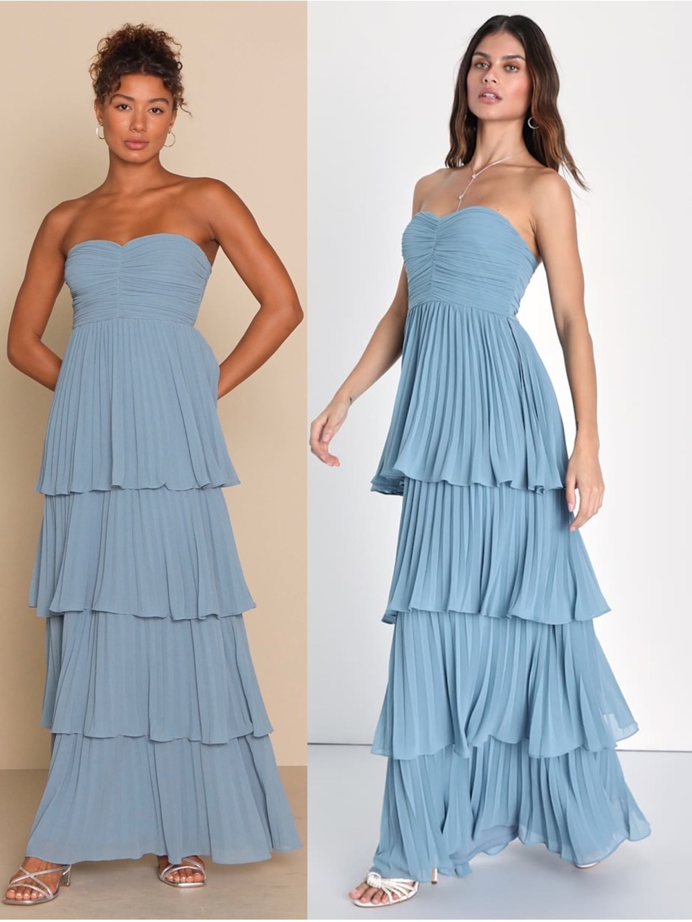 LULUS Pleated Chiffon Sweetheart Neck Strapless Tier Ruffle Princesscore Dress L